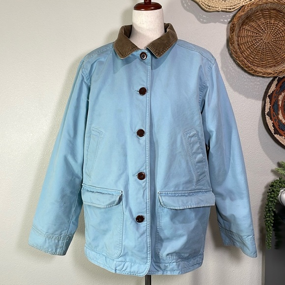 L.L. Bean Jackets & Blazers - L.L. Bean Chore Thinsulate Insulated Jacket Coat Light Blue Brown Corduroy Large